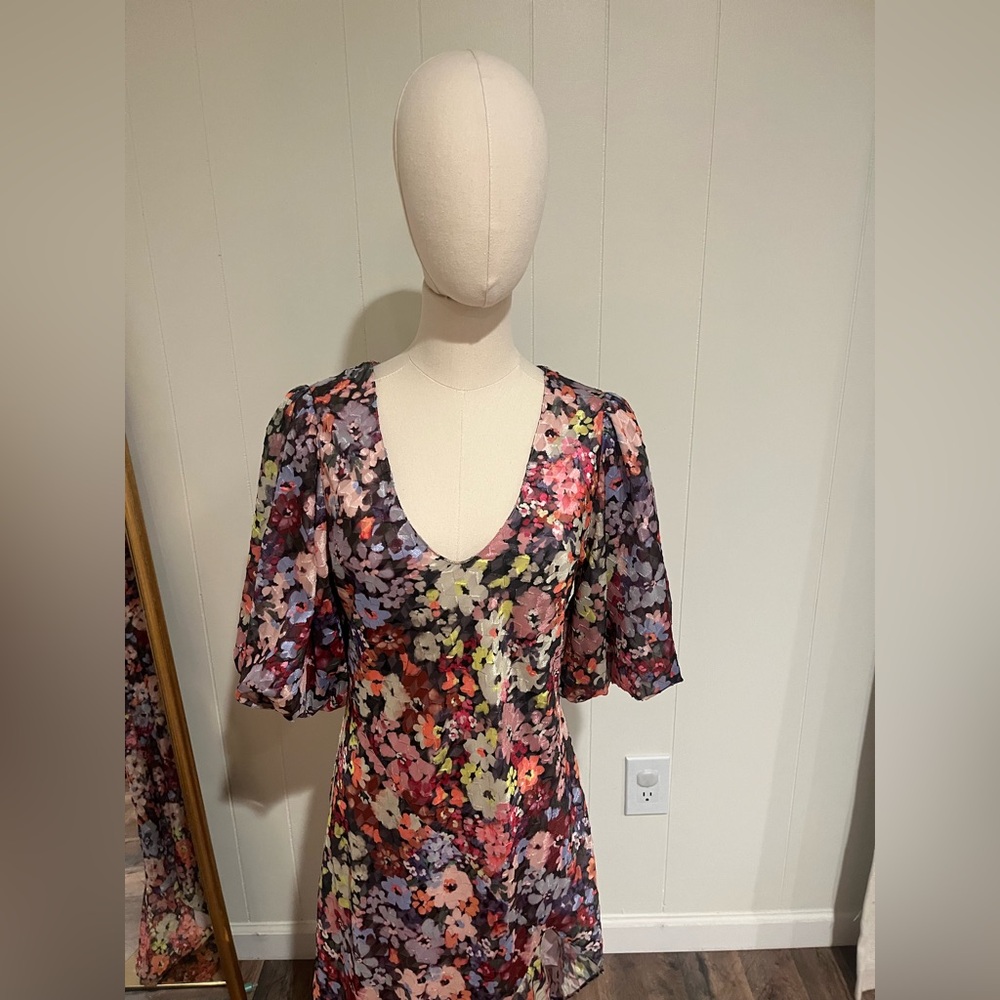 Amanda Uprichard Glenna Floral Asymmetric Midi Dress with Ruffle Hem - Picture 3 of 10